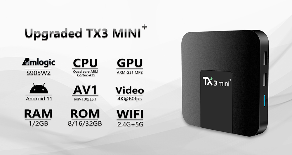 Modèle No TX3 Mini Smart Android TV Box Android 8.1 TV Box 2 Go RAM/16 Go ROM S905 W Quad Core 64 bits WiFi Smart 4K TV Box TX3mini 2 Go 16 Go. 